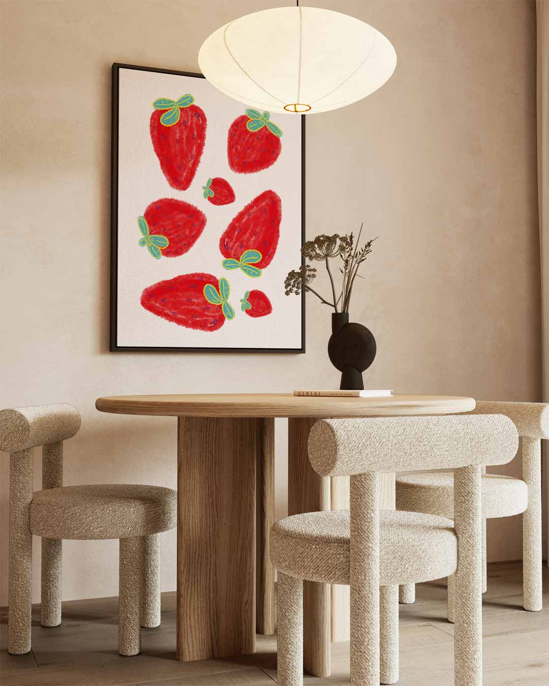 Vrolijke Aardbeien – canvas wanddecoratie in portret formaat