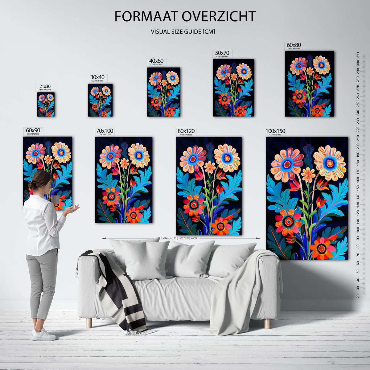 Bloemen en bladeren – staande muurposter met kleurrijke illustratie