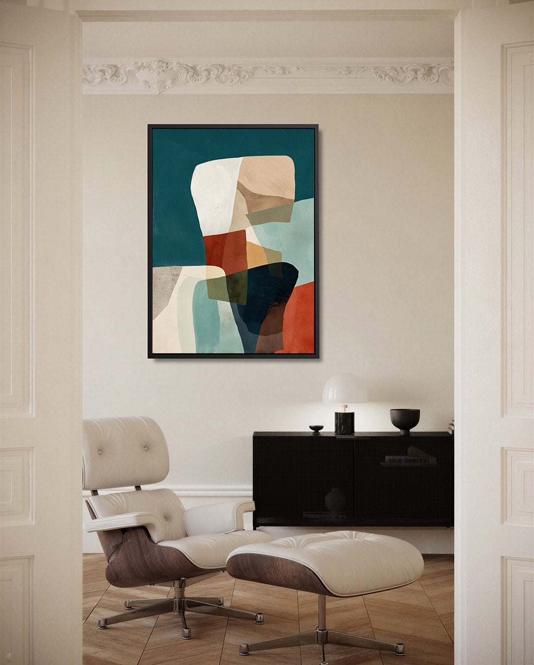 Vormenspel met kleuren – staand wanddecoratie kunstwerk
