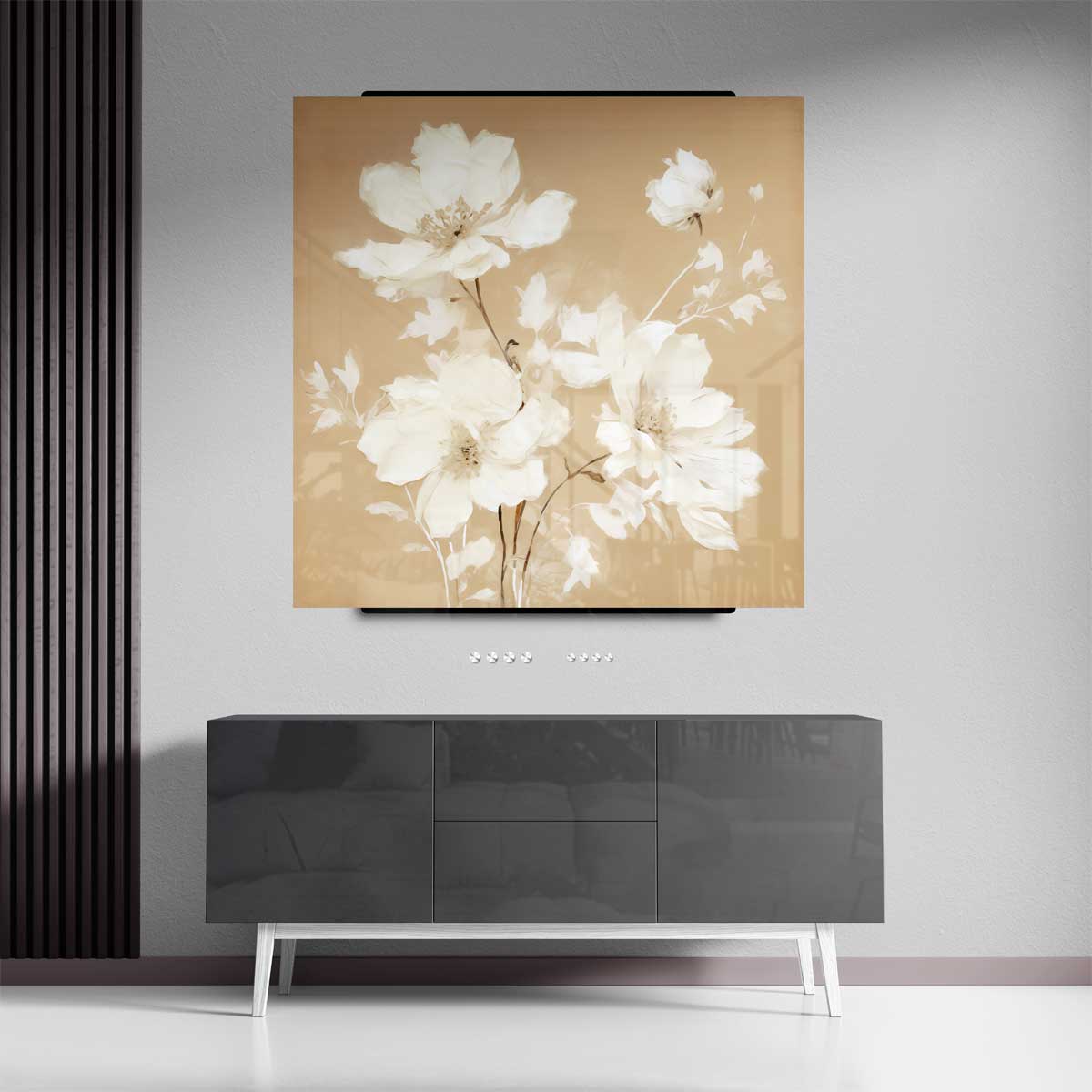 Zachte Bloemsymfonie in Neutrale Kleuren – plexiglas kunstwerk als wanddecoratie