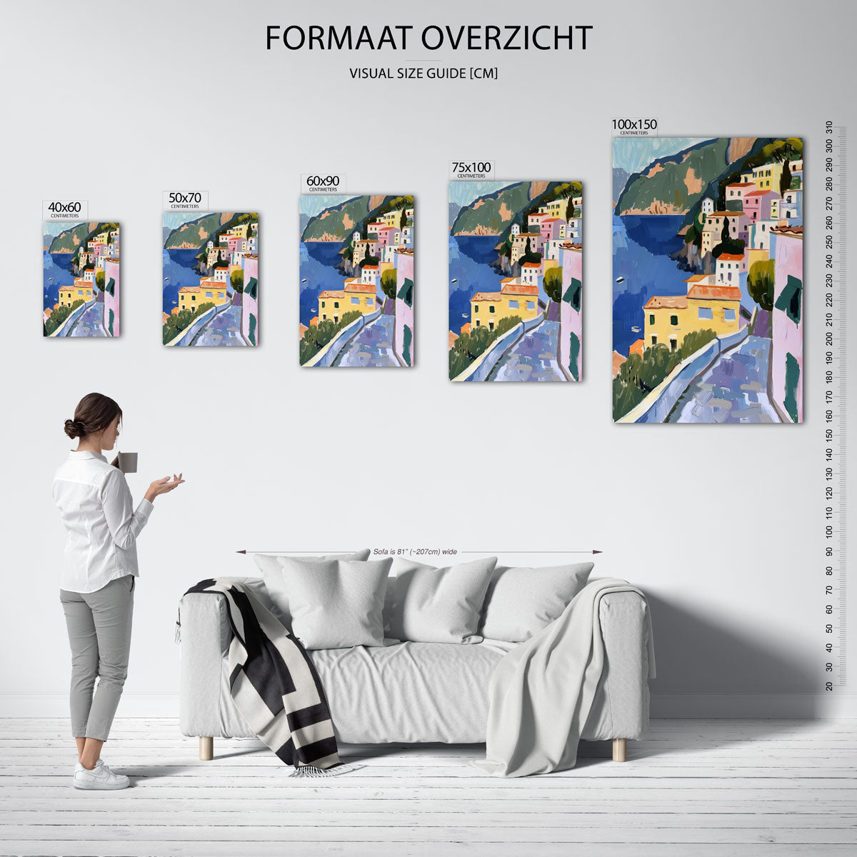 Levendige kustdorp – staand wanddecoratie kunstwerk