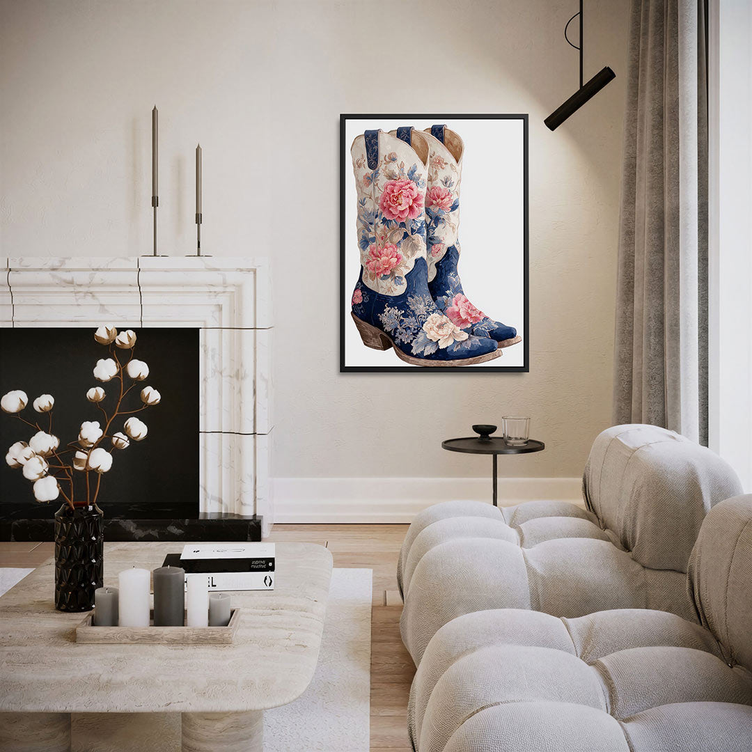 Bloemrijke laarzen – staand wanddecoratie kunstwerk
