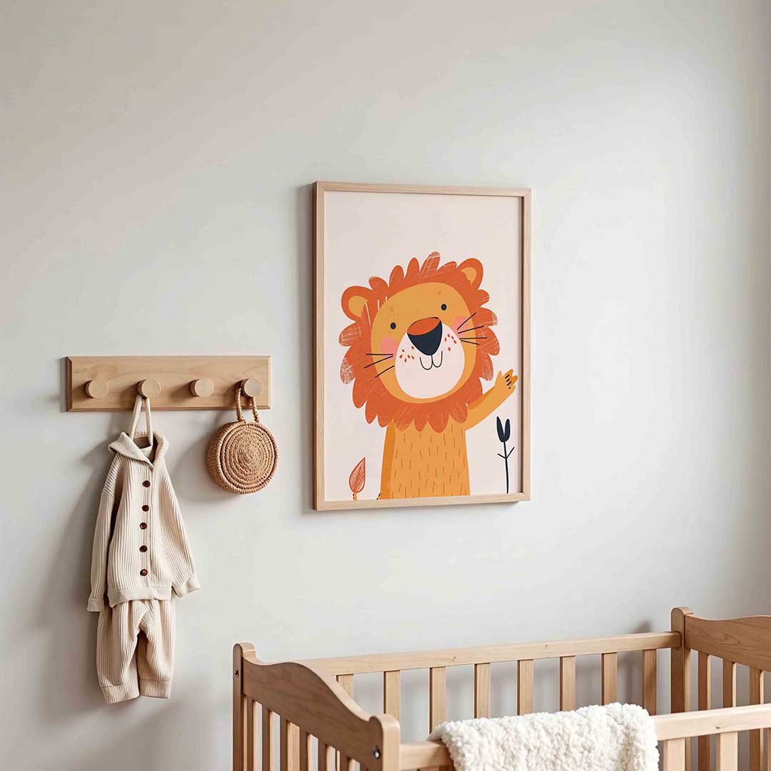 Lachende leeuw – kinderposter in staand formaat