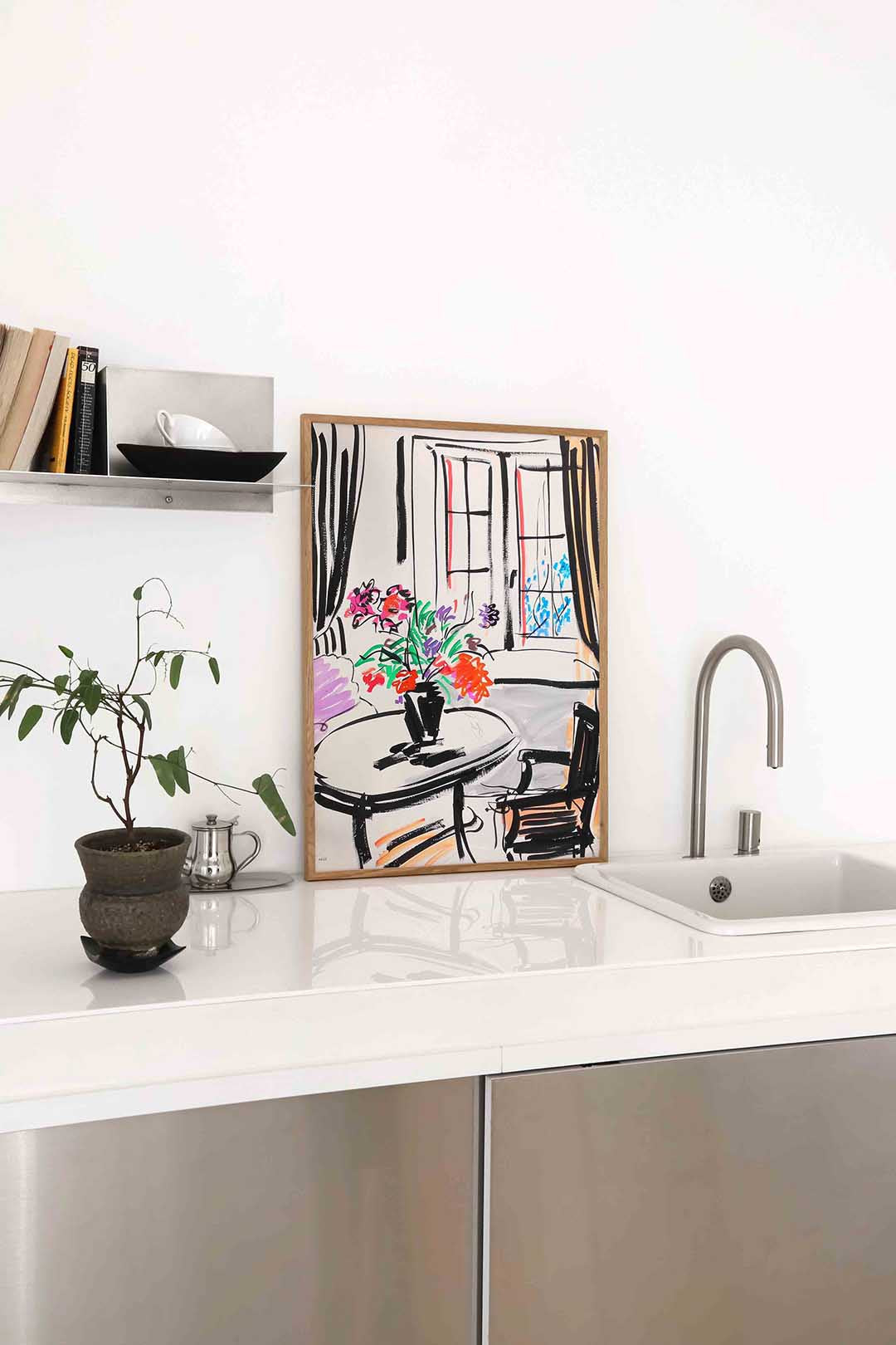 Bloemen op tafel – staande keuken wanddecoratie van WallArtistic