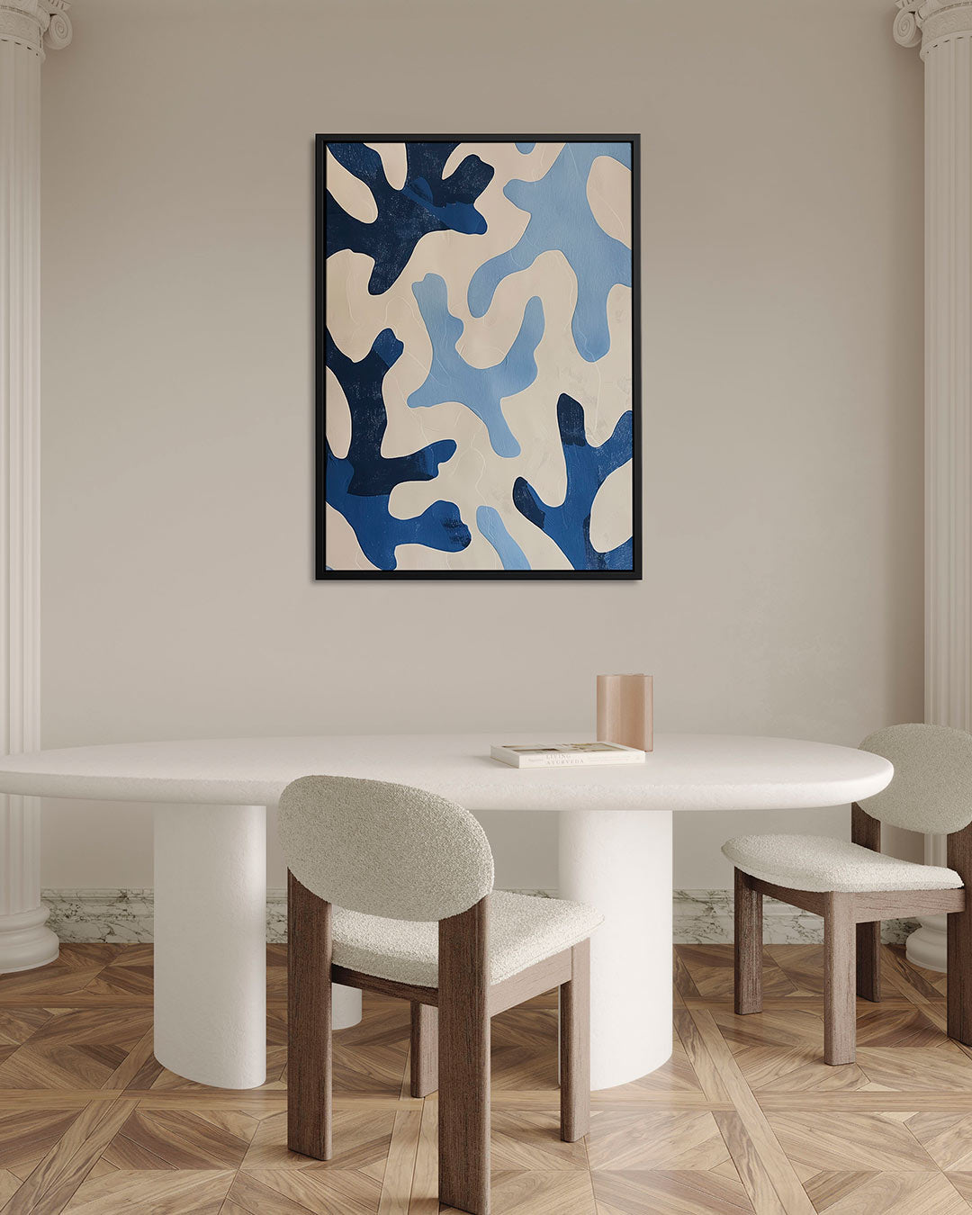 Organische blauwe vormen – alternatieve weergave van het kunstwerk