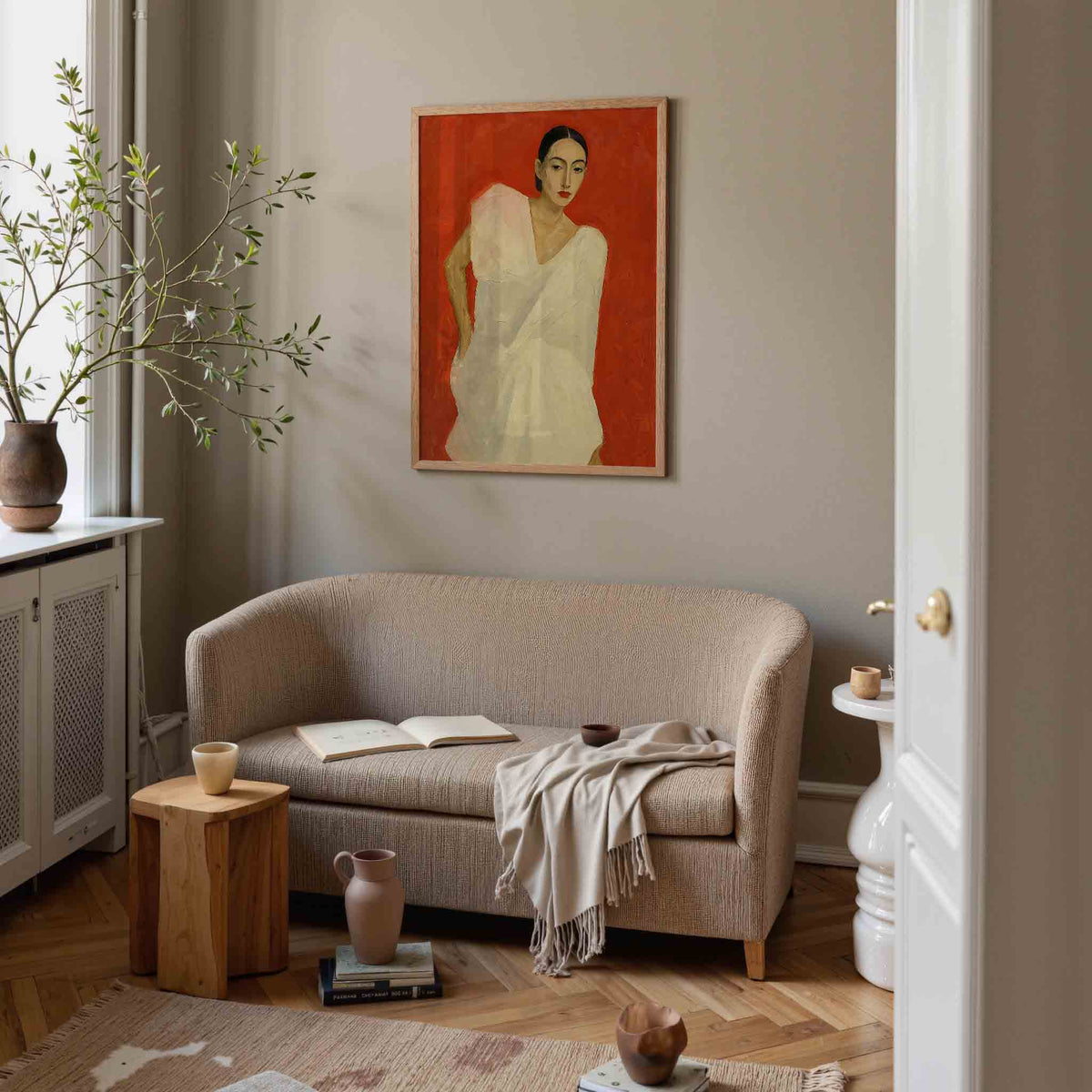 Vrouw in witte jurk – illustratie poster in staand formaat