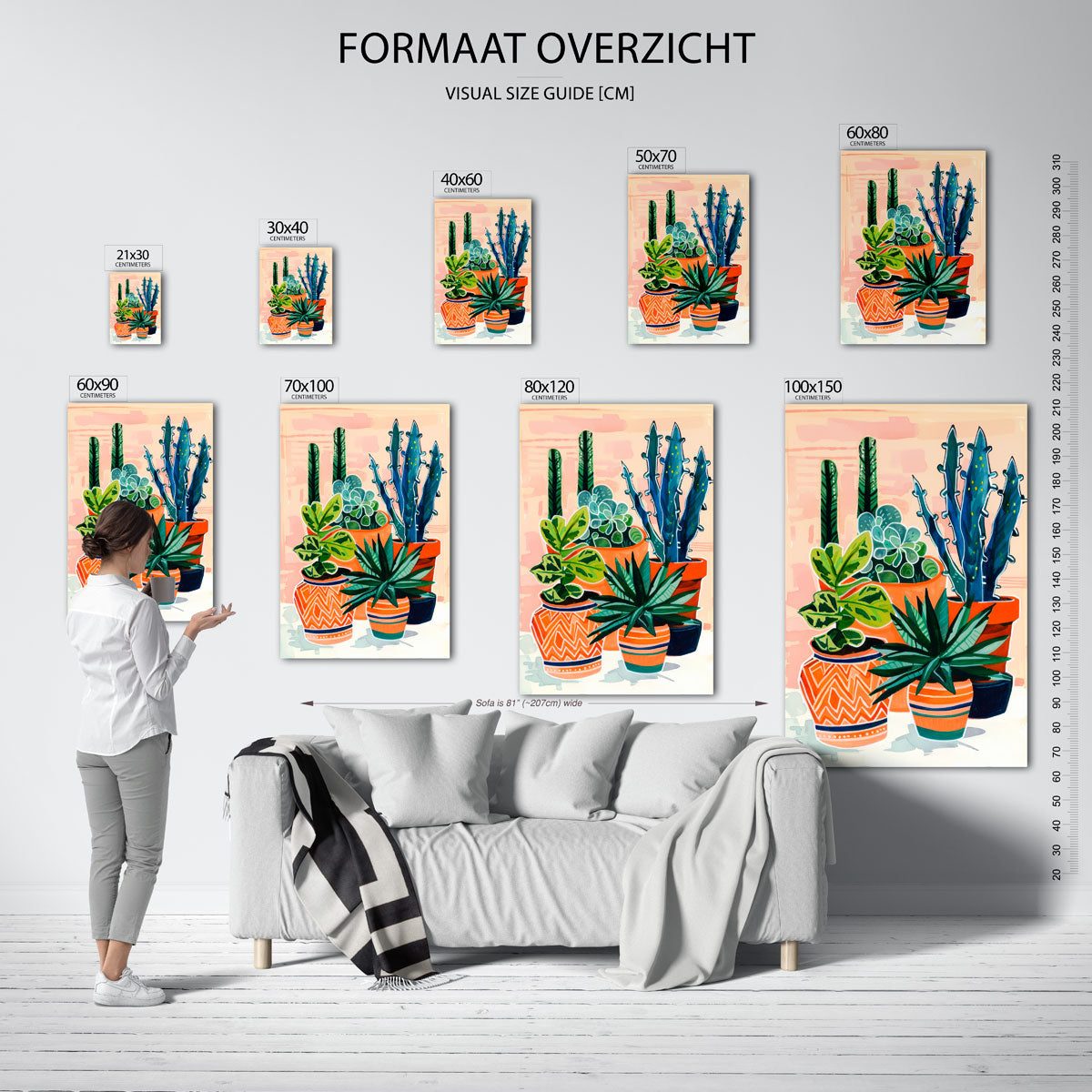Groene planten in potten – staande muurposter met kleurrijke illustratie