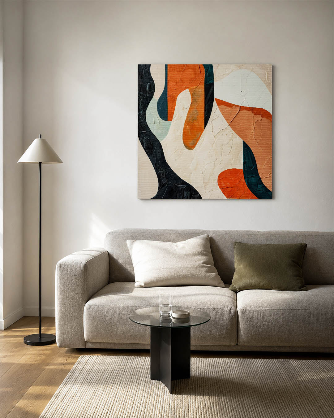 Organische vormen compositie kunstwerk – vierkante wanddecoratie – dit kunstwerk toont vloeiende, overlappende vormen in