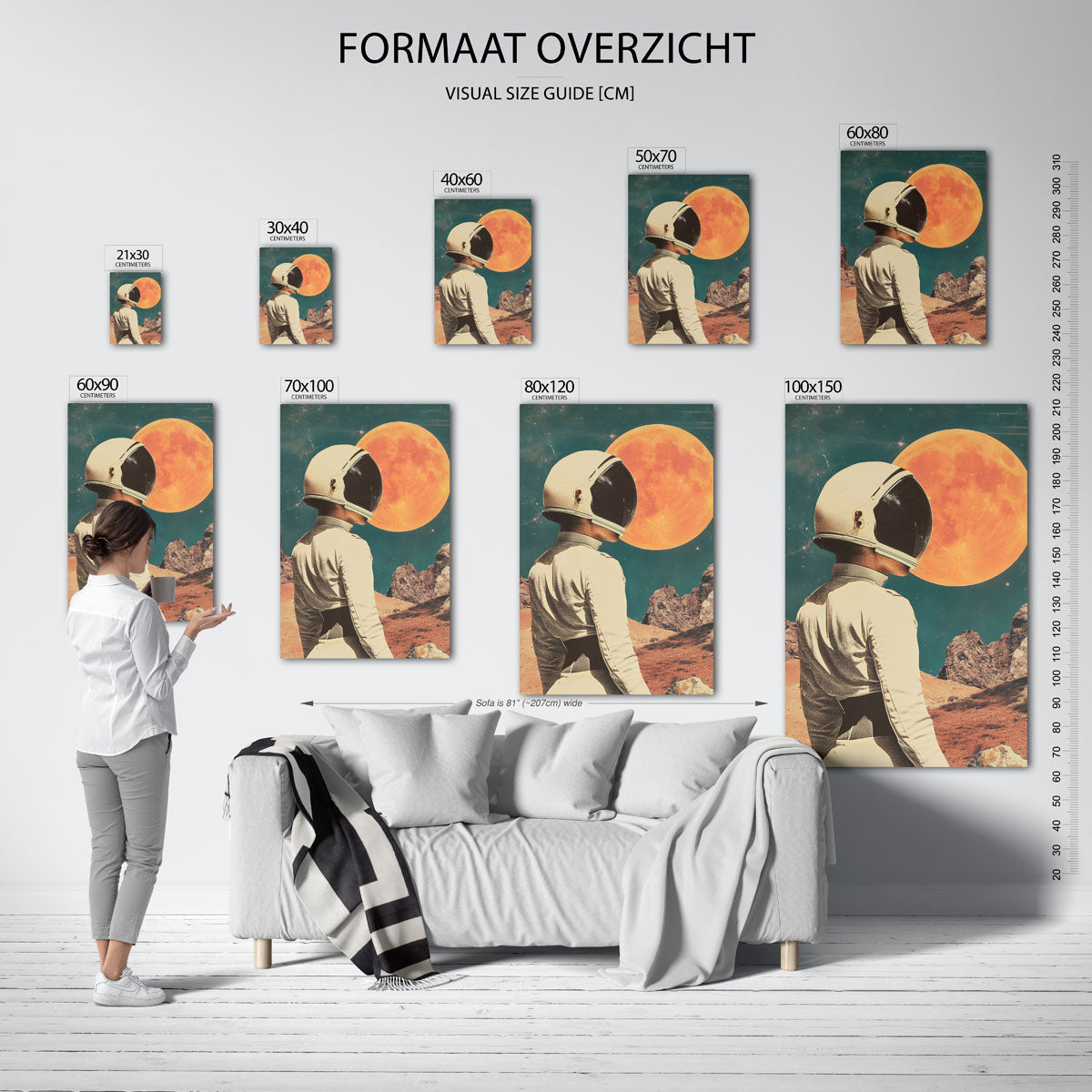 Astronaut en maan – staande muurposter met surrealistische uitstraling