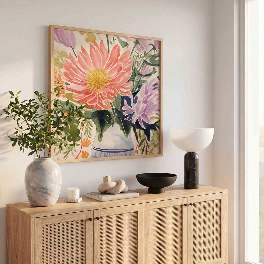Bloemen in vaas – bloemen wandkunst als vierkante poster
