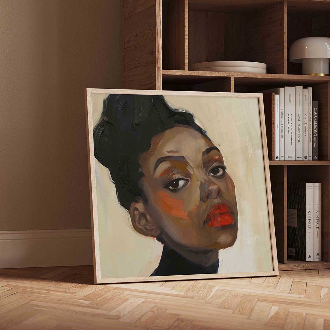 Portret met rode lippen – moderne wandkunst als vierkante poster