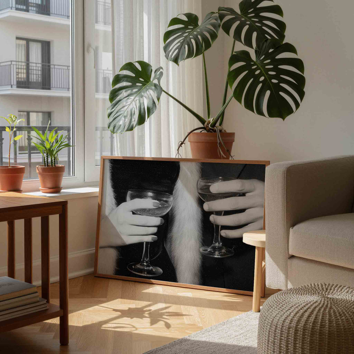 Handen met glazen – moderne wandkunst als landscape poster