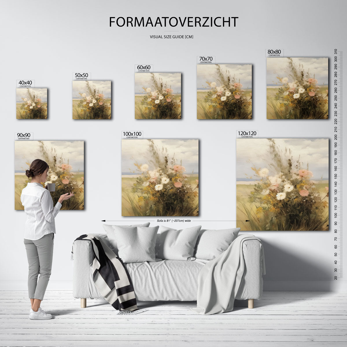 Bloemenveld – vierkante muurposter met vintage uitstraling