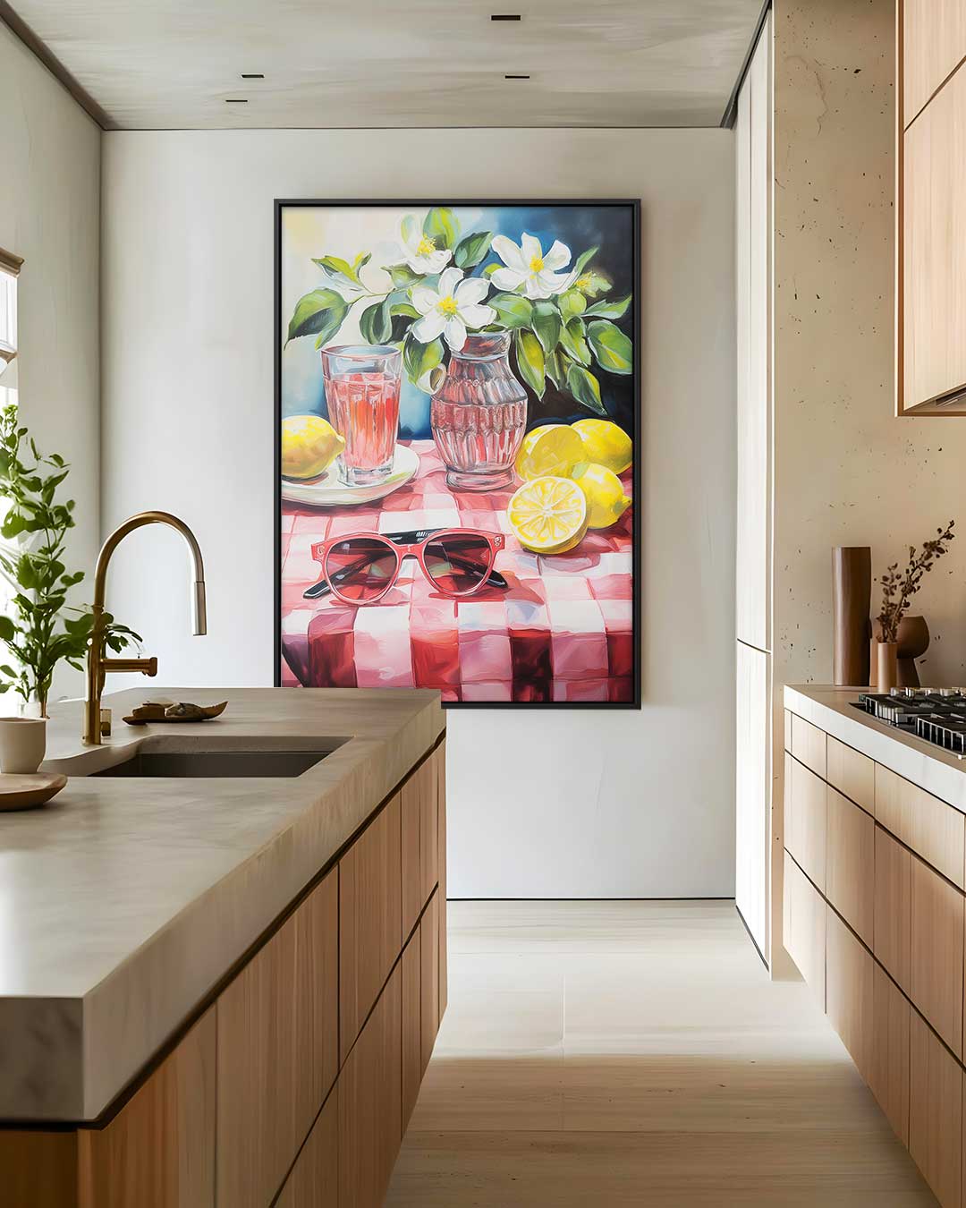 Zomers Stilleven met Citroenen en Zonnebril – staand kunstwerk voor modern interieur
