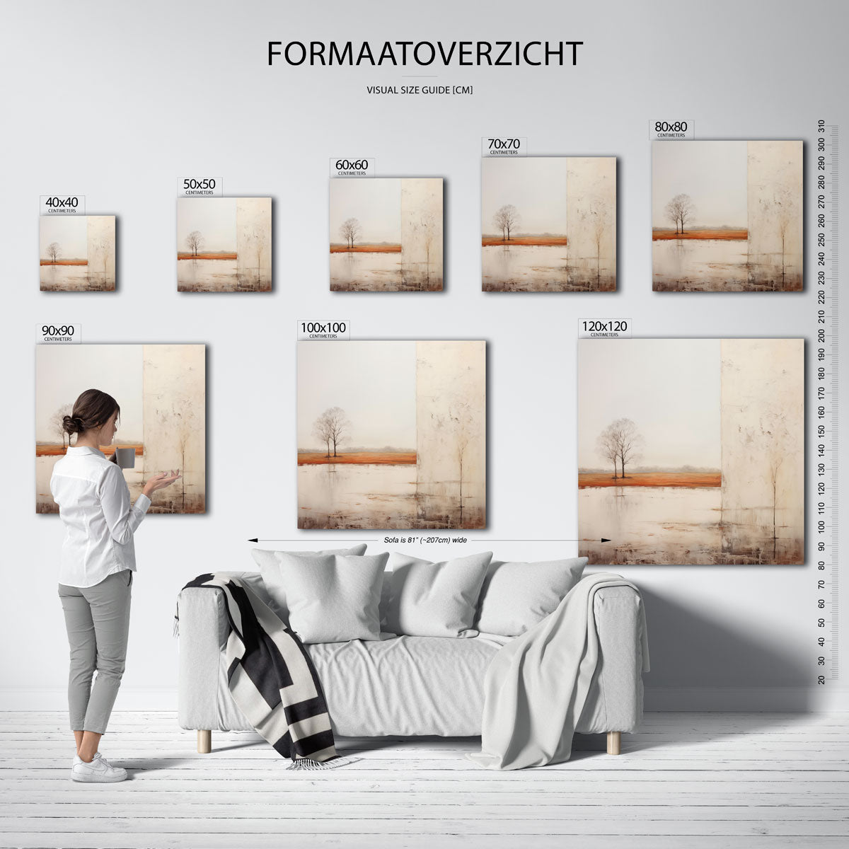 Landschap met bomen – vierkante muurposter met kleurrijke illustratie