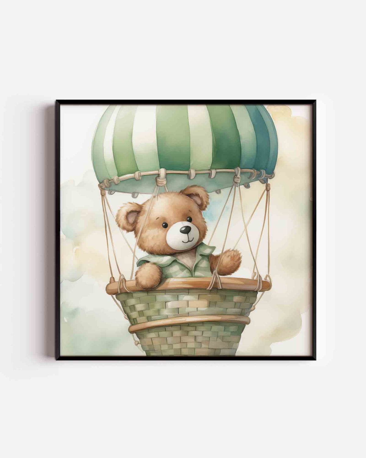 Beer in luchtballon – vierkante kinderposter als wanddecoratie