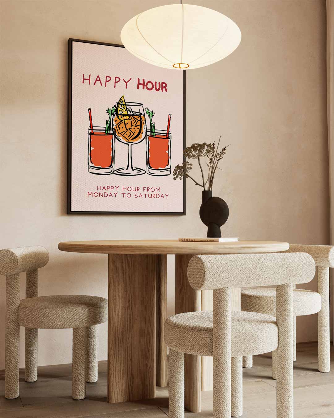 Happy Hour Illustratie – canvas wanddecoratie in portret formaat
