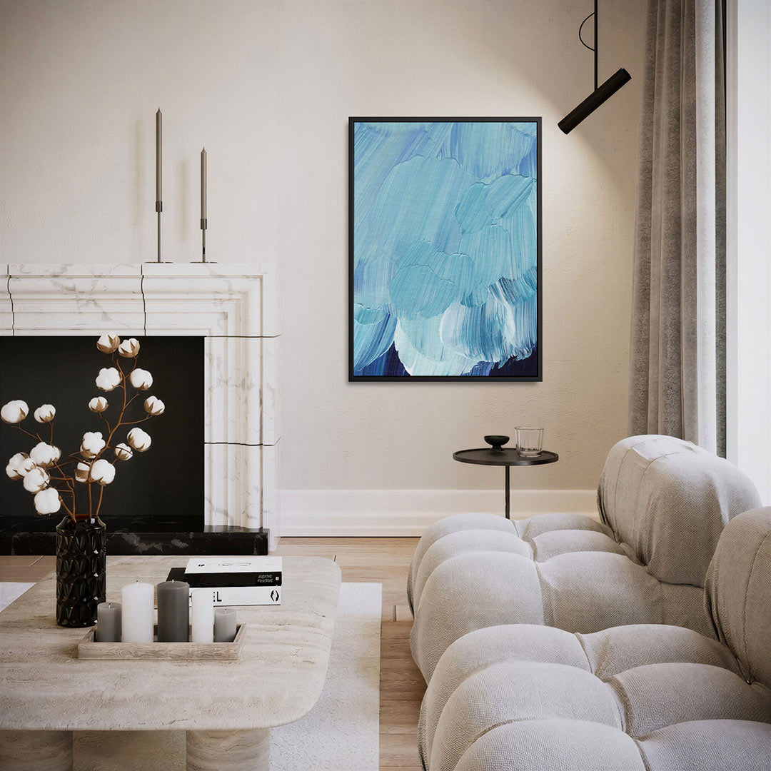 Vloeiende blauwe bewegingen – moderne staande wandkunst