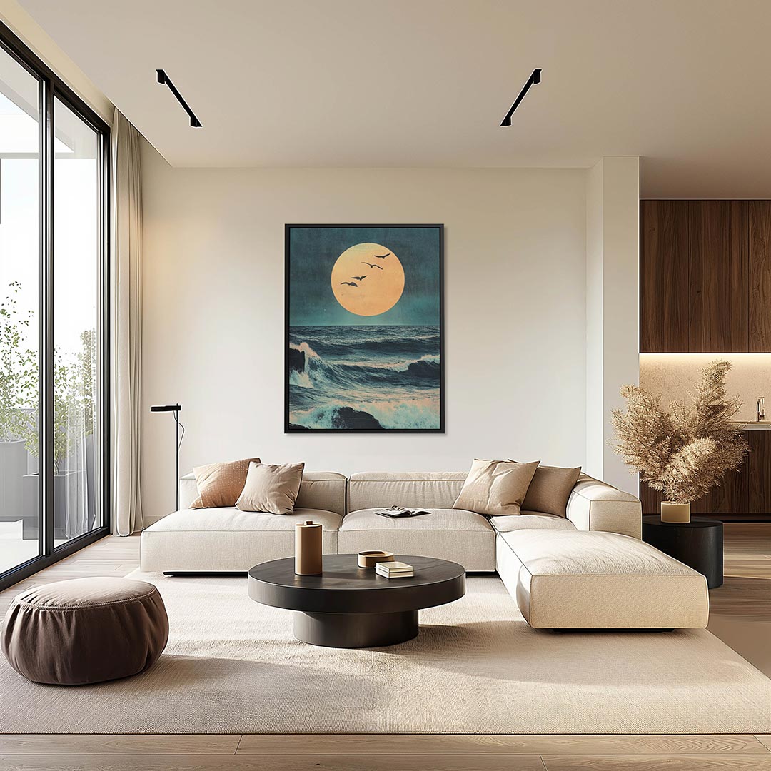 Maan en zee – staand wanddecoratie kunstwerk