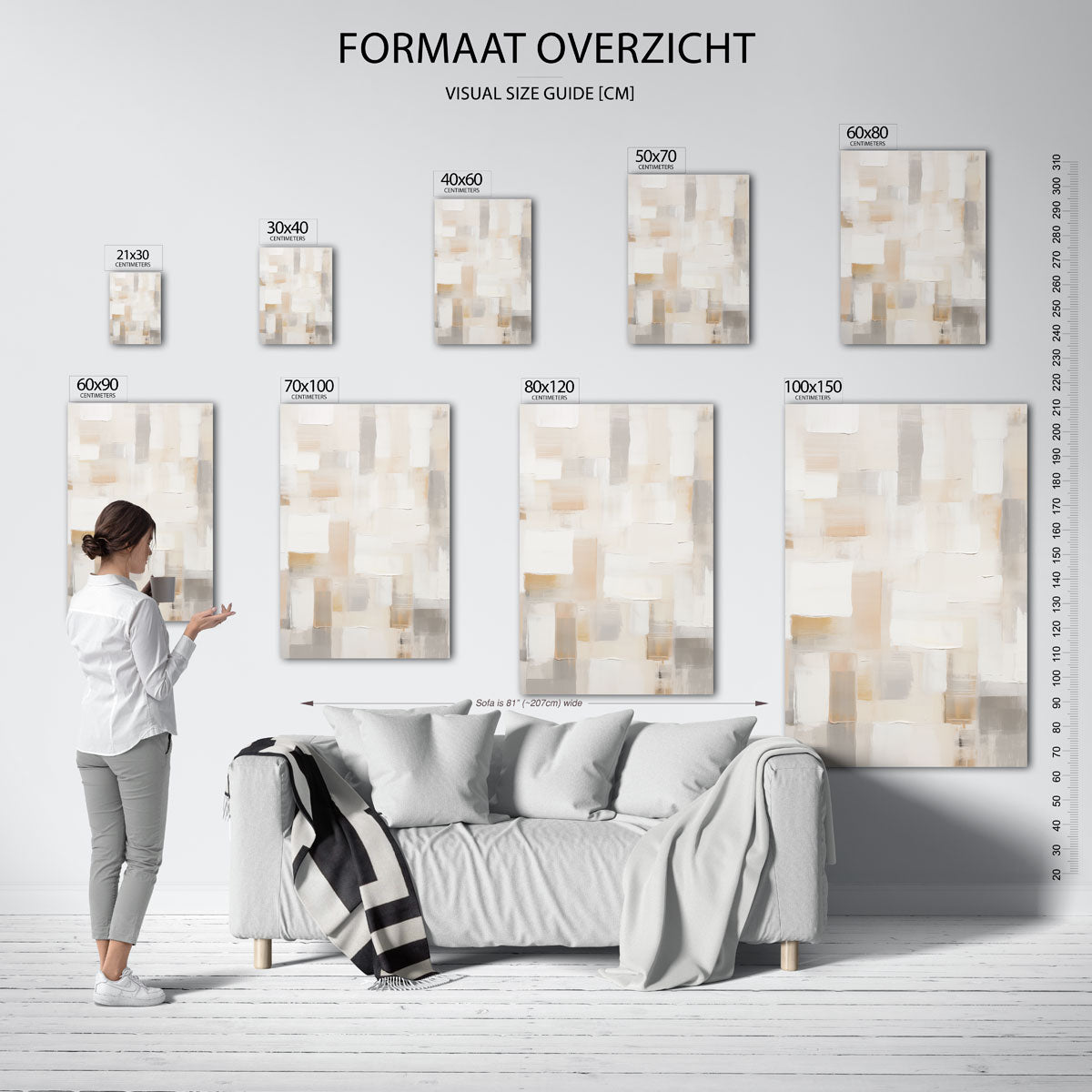 Abstracte beige en grijze vlakken – staande muurposter met zachte abstracte vormen