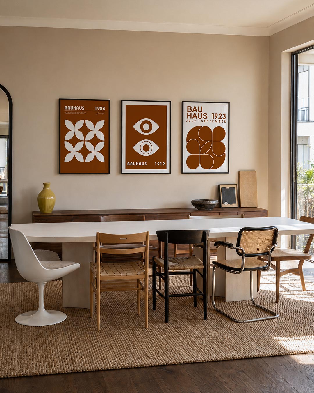 Vormen en vlinders posterset – tweede productweergave – deze posterset in drie delen toont een ritmisch patroon van witte