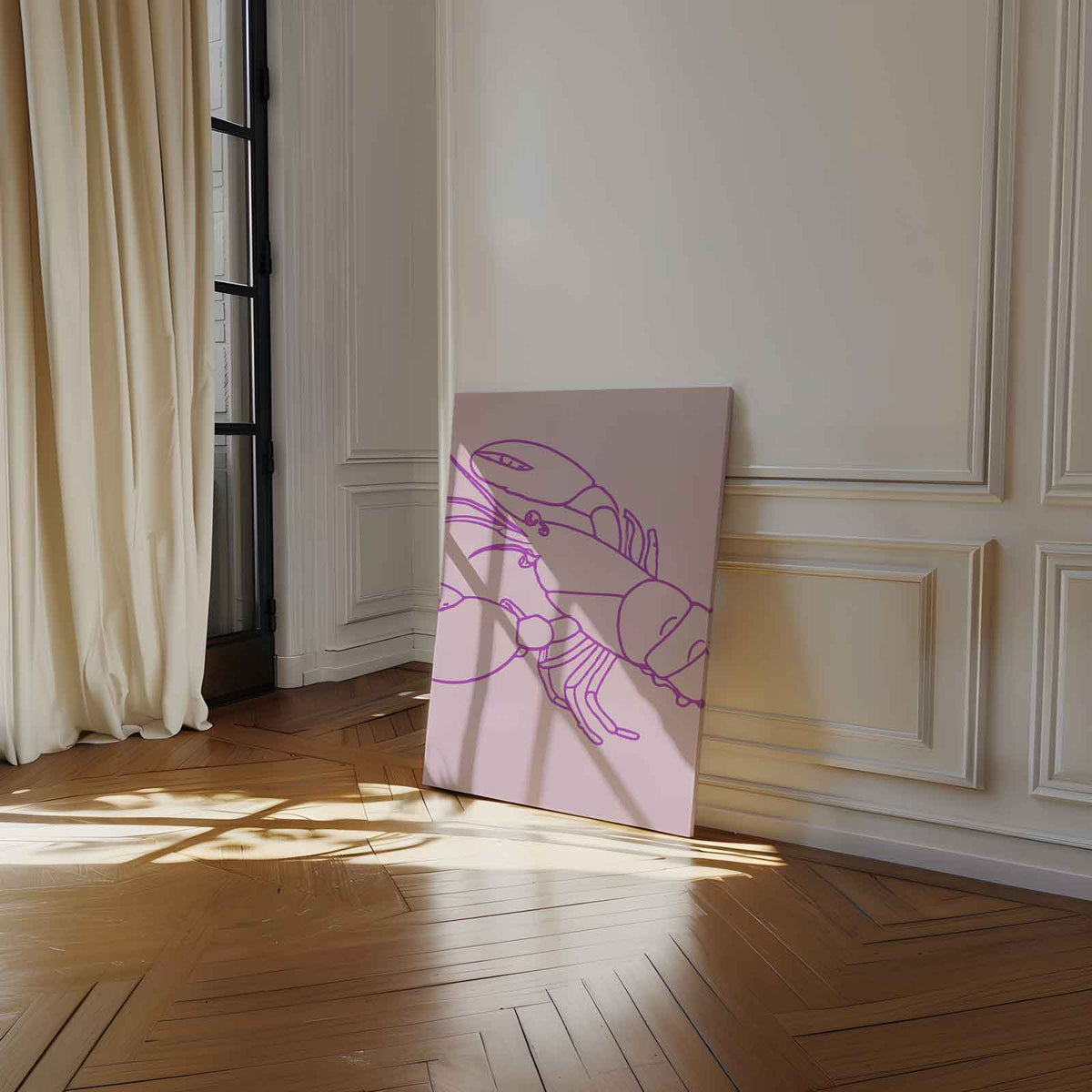 Vrolijke Roze Kreeft Illustratie – staand kunstwerk voor modern interieur