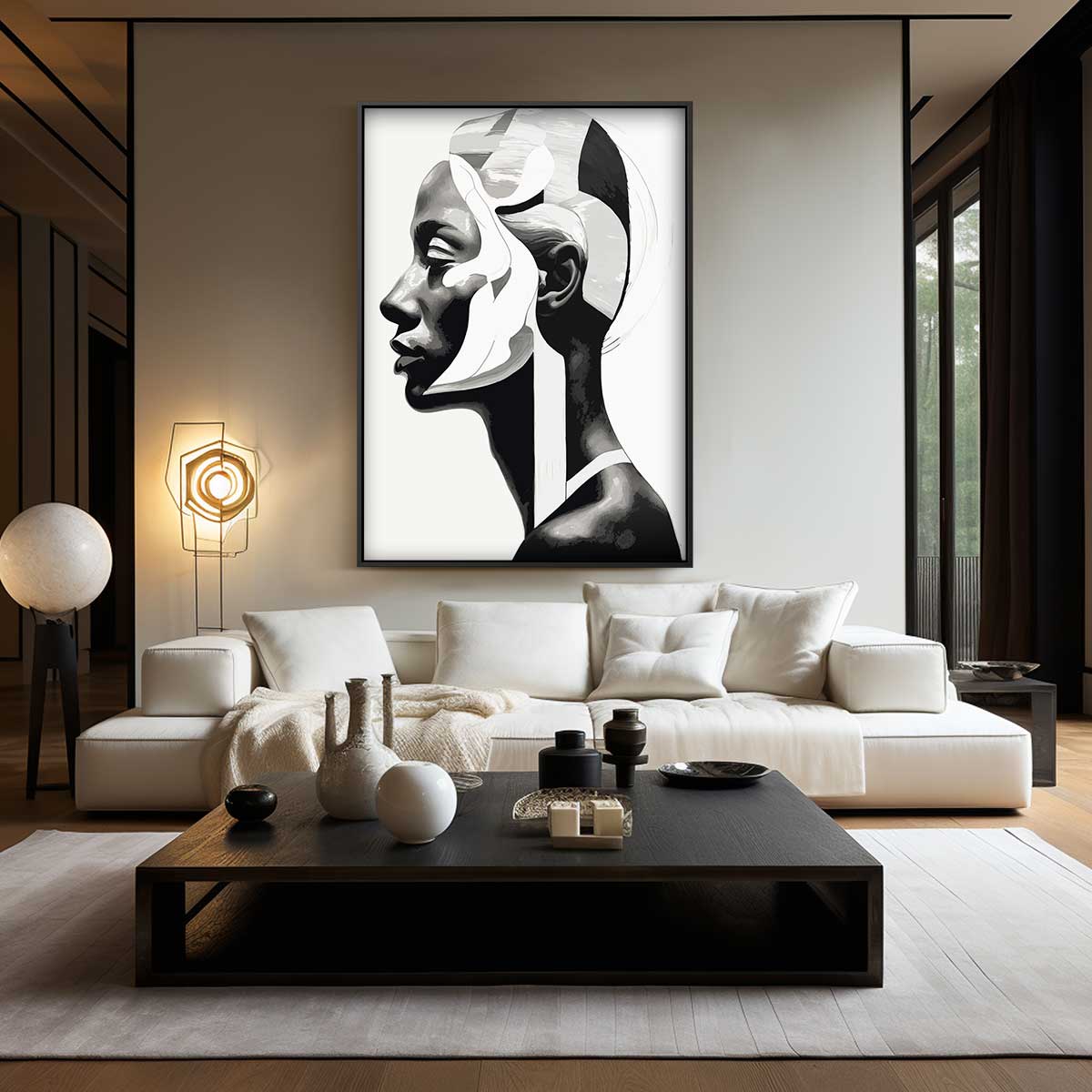Strakke Contrasten - Portret in Zwart en Wit – staand kunstwerk voor modern interieur