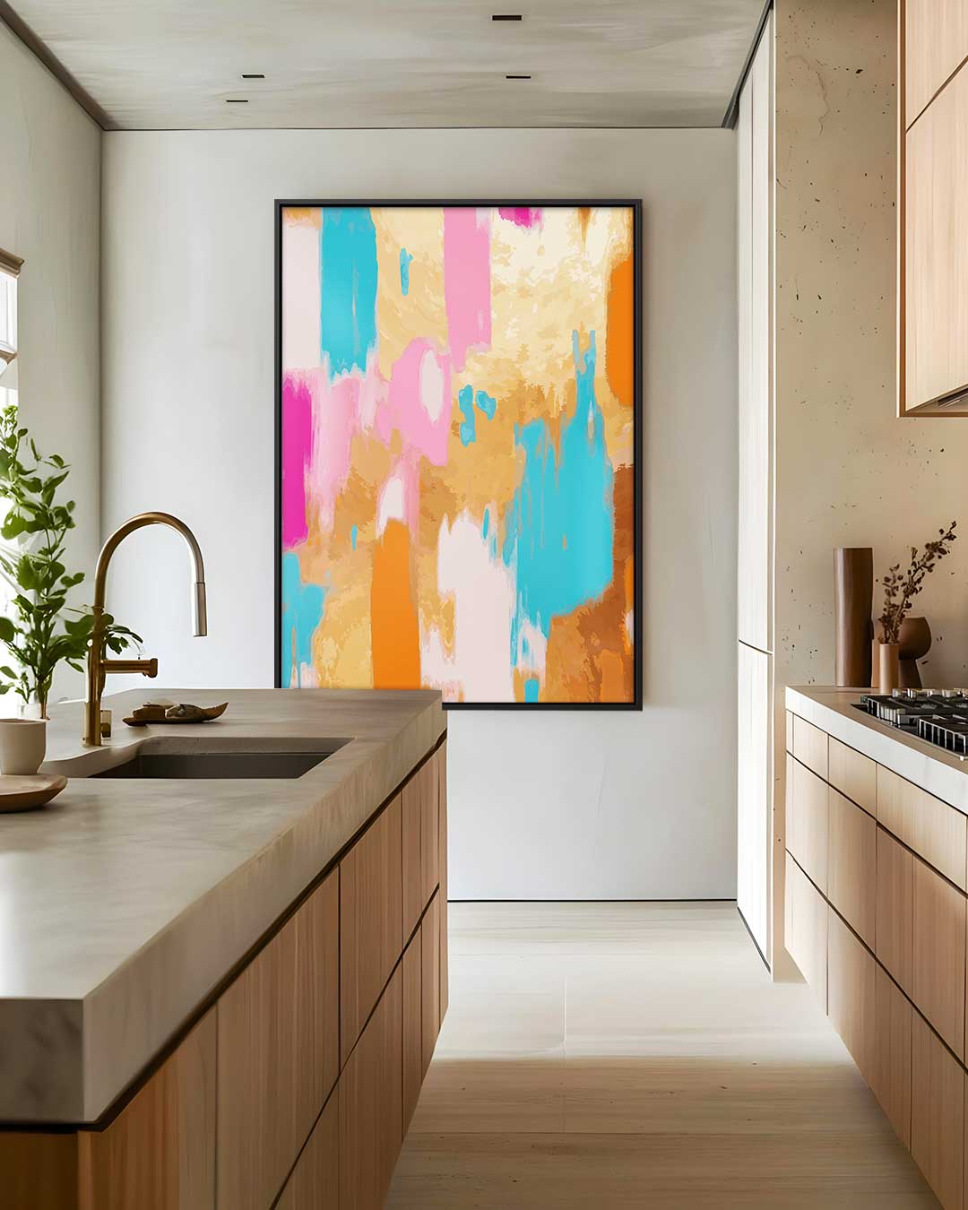 Kleurenexplosie Abstract Schilderij – dibond wanddecoratie in staand formaat