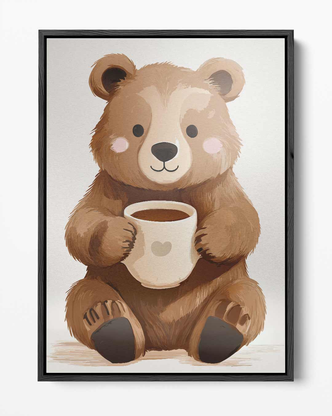 Knuffelbeer met Kopje Koffie – portret kunstwerk als wanddecoratie