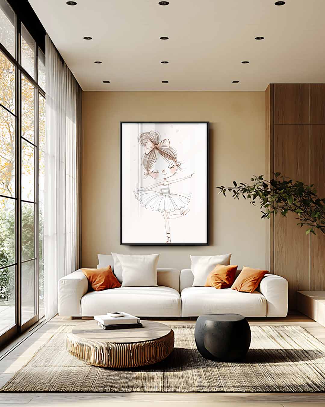 Dansende Ballerina Illustratie – canvas wanddecoratie in portret formaat