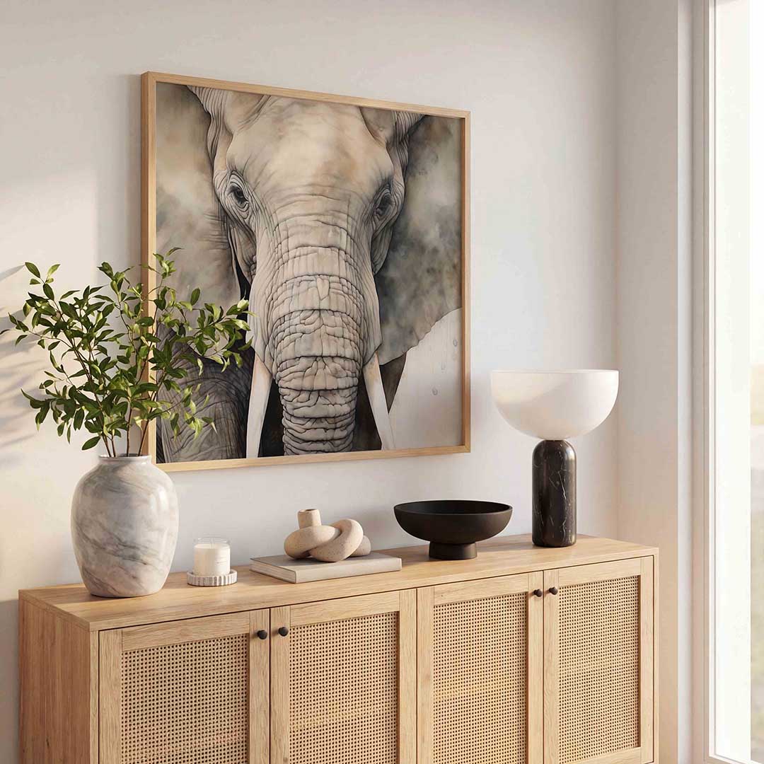 Olifant portret – tropische poster in vierkant formaat