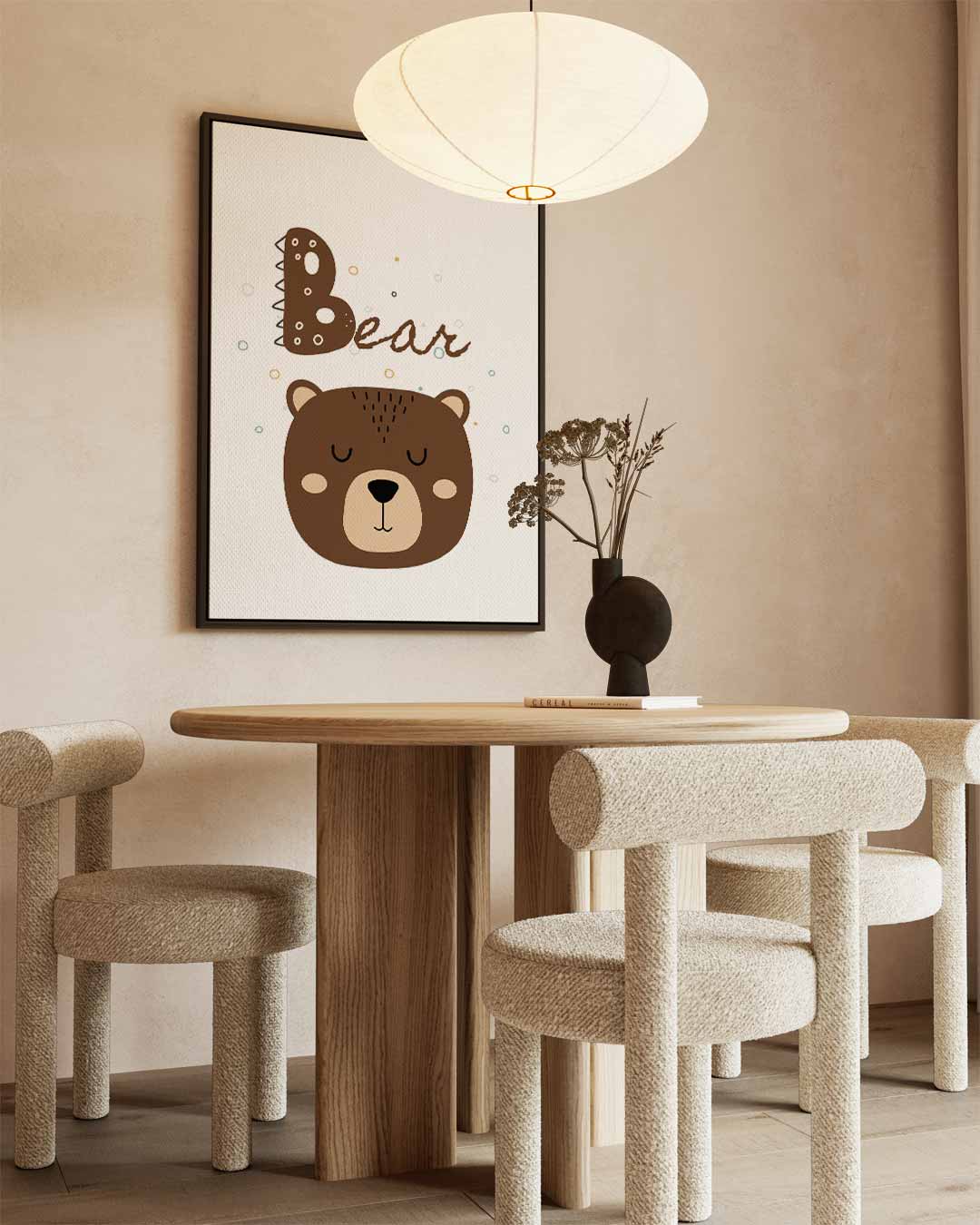 Dromerige Beer Kinderposter – staand kunstwerk voor modern interieur