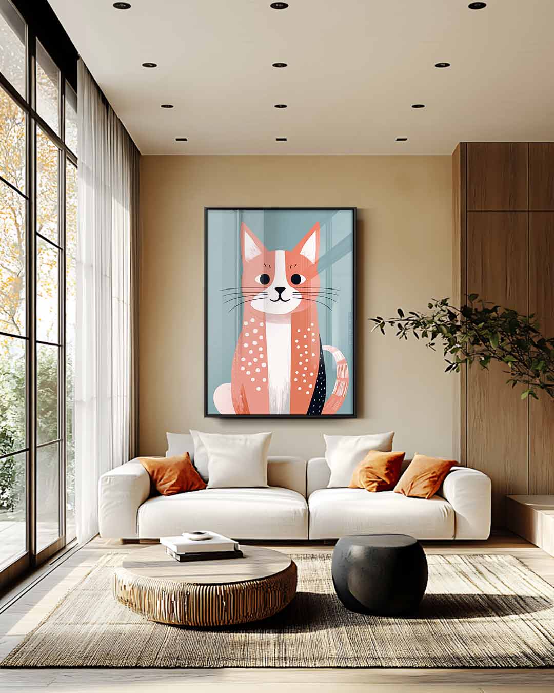 Vrolijke Kat Illustratie – modern portret kunstwerk van WallArtistic