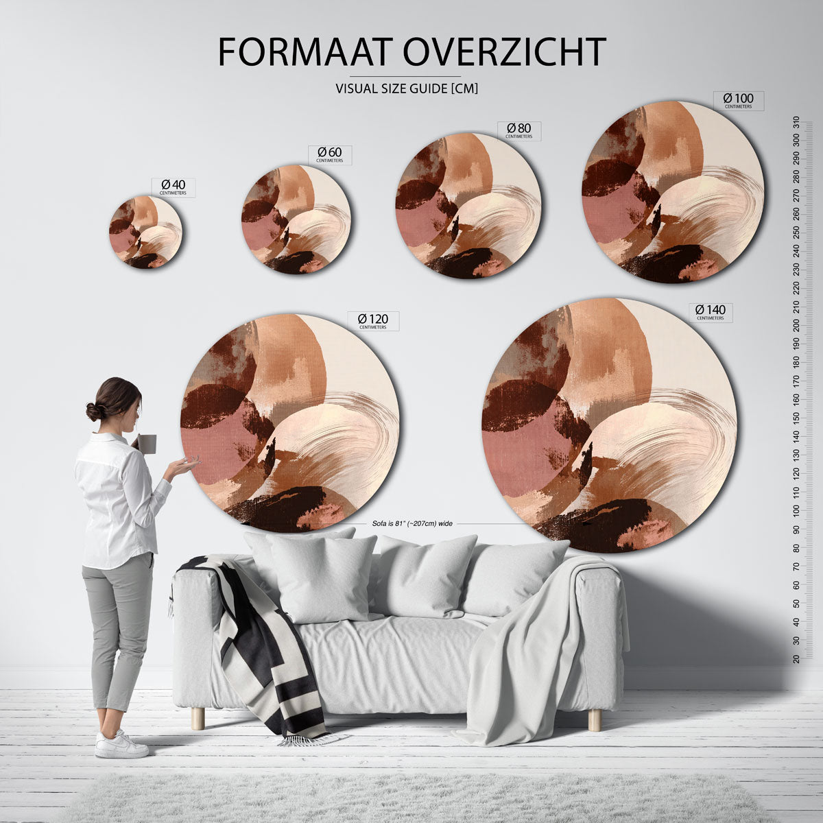 Abstracte vormen – ronde muurdecoratie met vrouwelijk portret