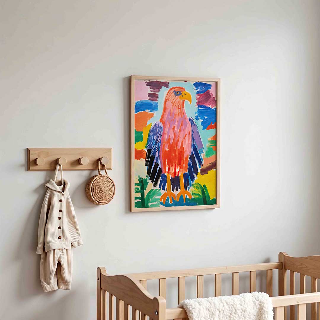 Vogel met kleurrijke veren – kinderposter in staand formaat