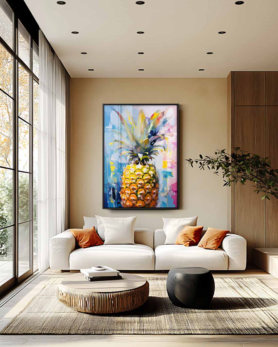 Tropische Ananas Expressie – plexiglas wanddecoratie in portret formaat
