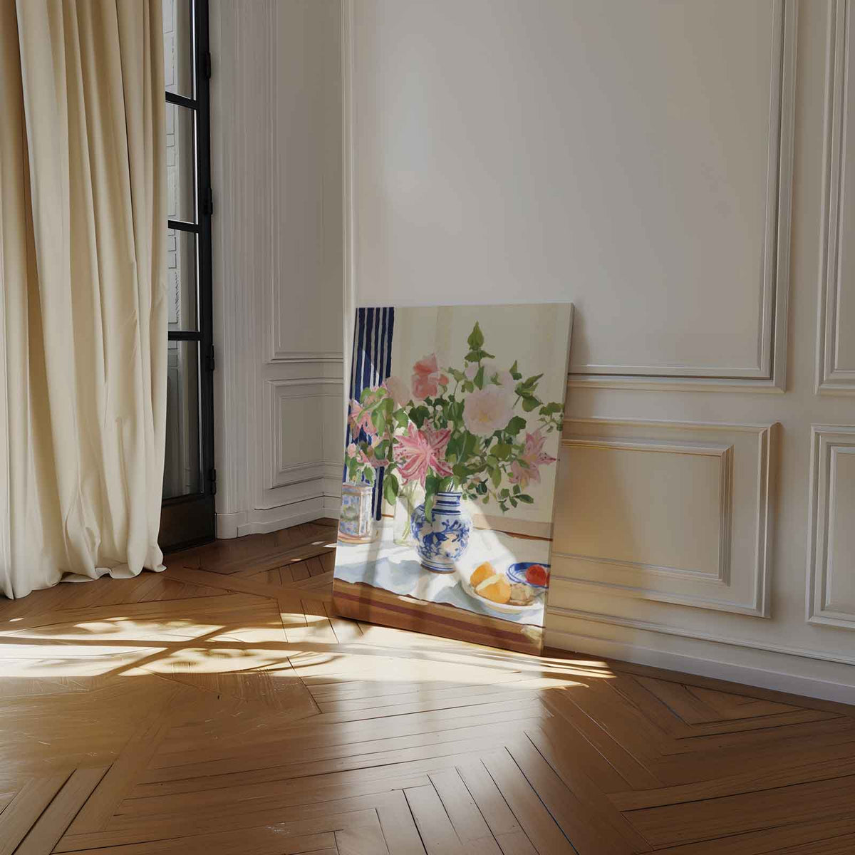 Zomers Bloemenboeket in Blauwe Vaas – portret kunstwerk als wanddecoratie, afbeelding 14