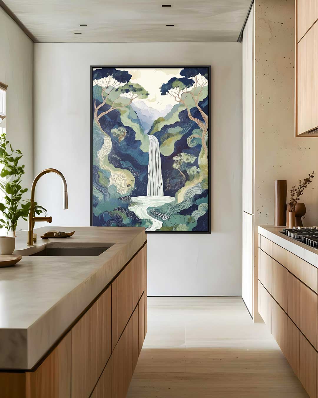 Mystieke Waterval in Bossen – canvas wanddecoratie in portret formaat