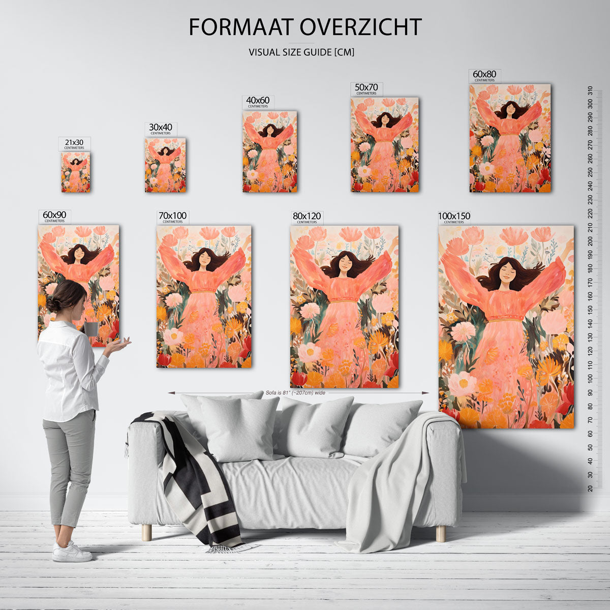 Vrouw in bloemen – staande muurposter voor de kinderkamer