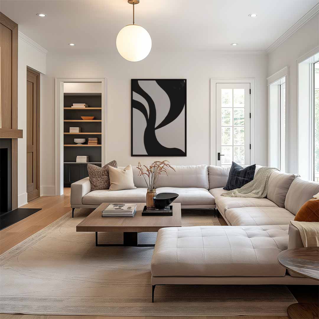 Organische Zwart-Wit Abstractie – staand kunstwerk voor modern interieur