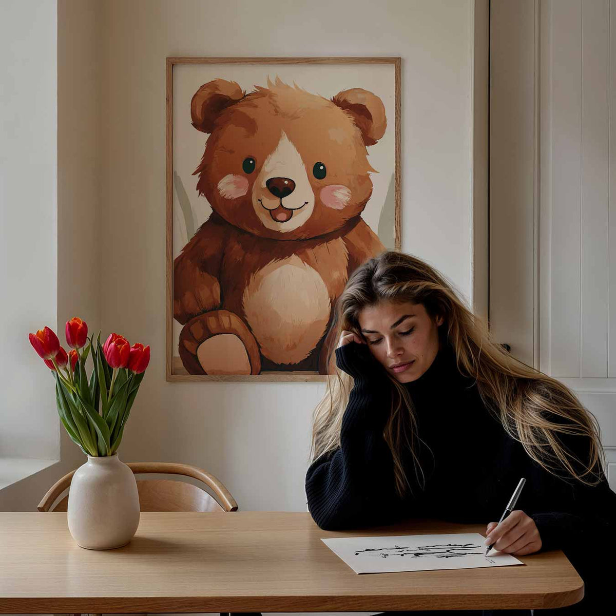 Schattige Knuffelbeer – staande muurposter voor de kinderkamer