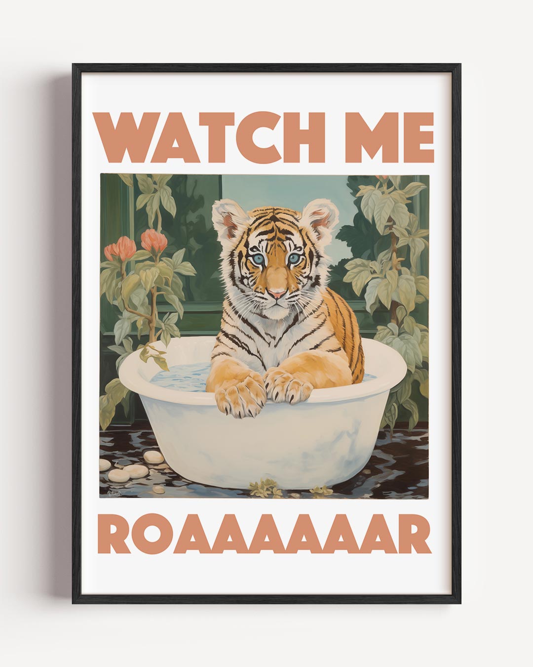 Schattige Tijger in Bad – dieren portret poster als wanddecoratie