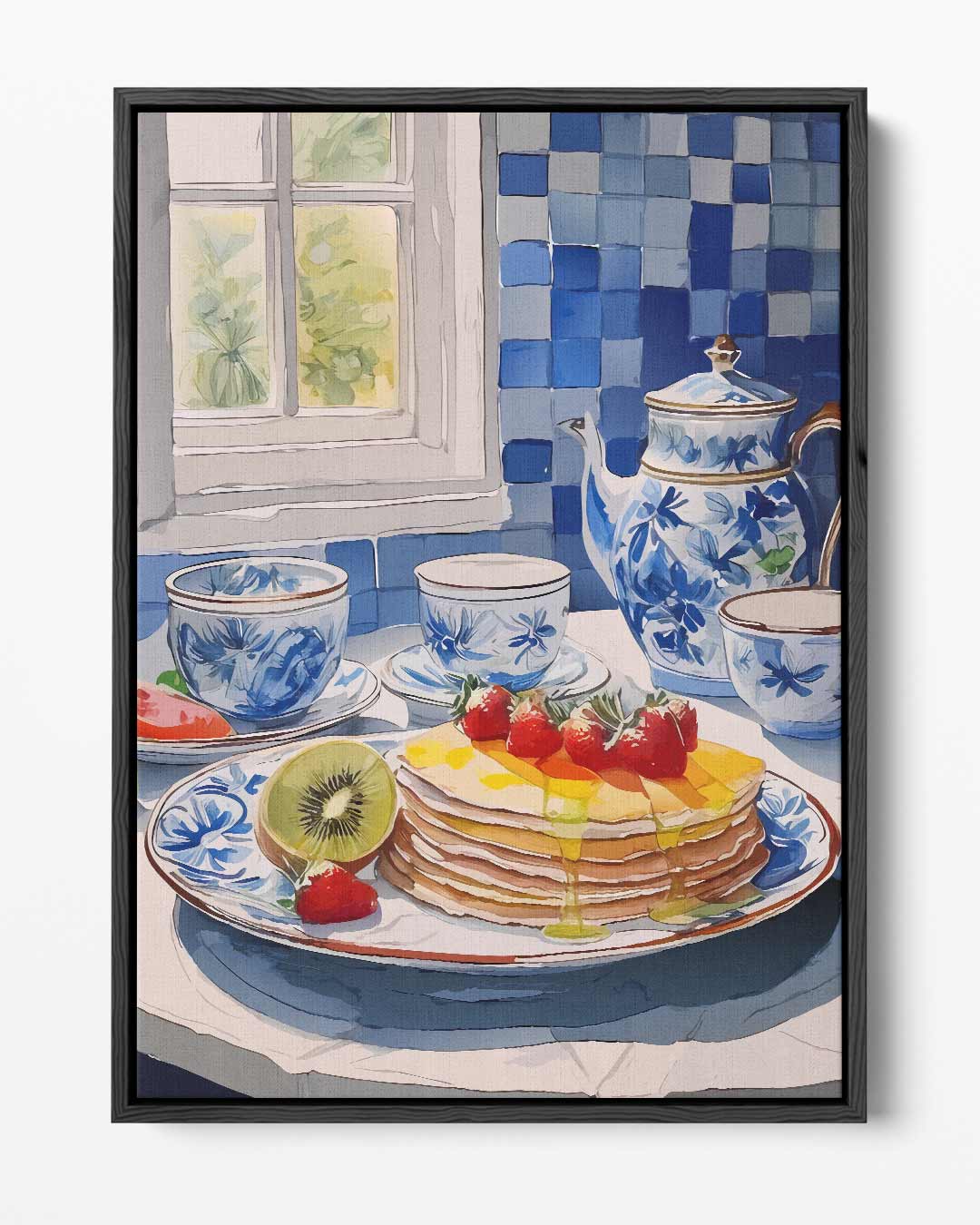 Ontbijtoase in Blauw – portret kunstwerk als wanddecoratie