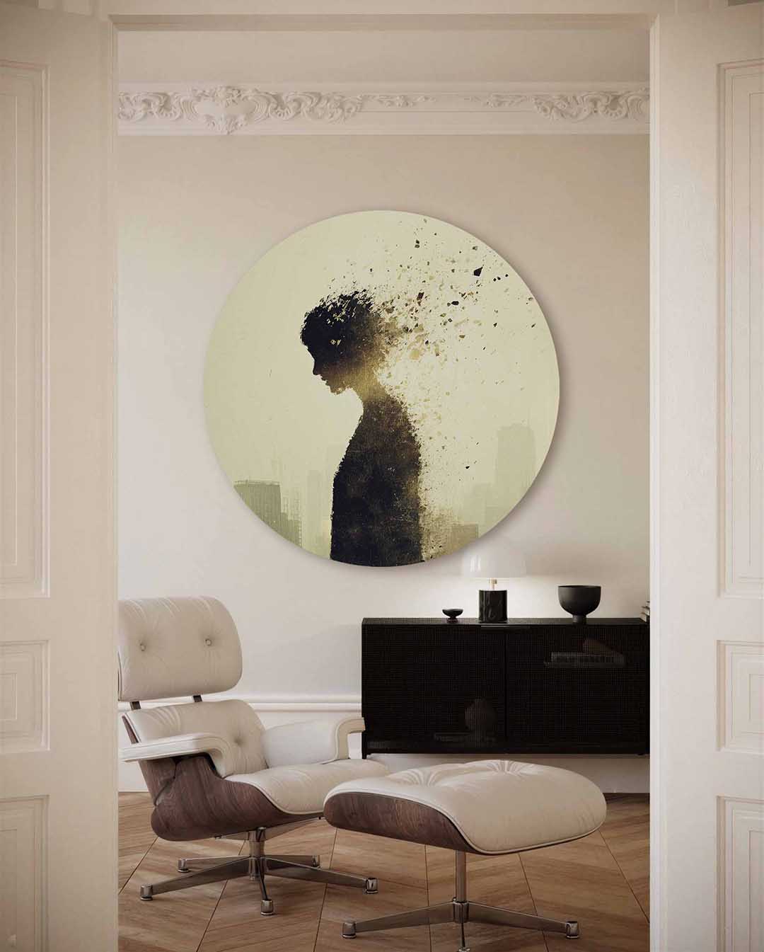 Silhouet van figuur – portret muurcirkel als ronde muurdecoratie