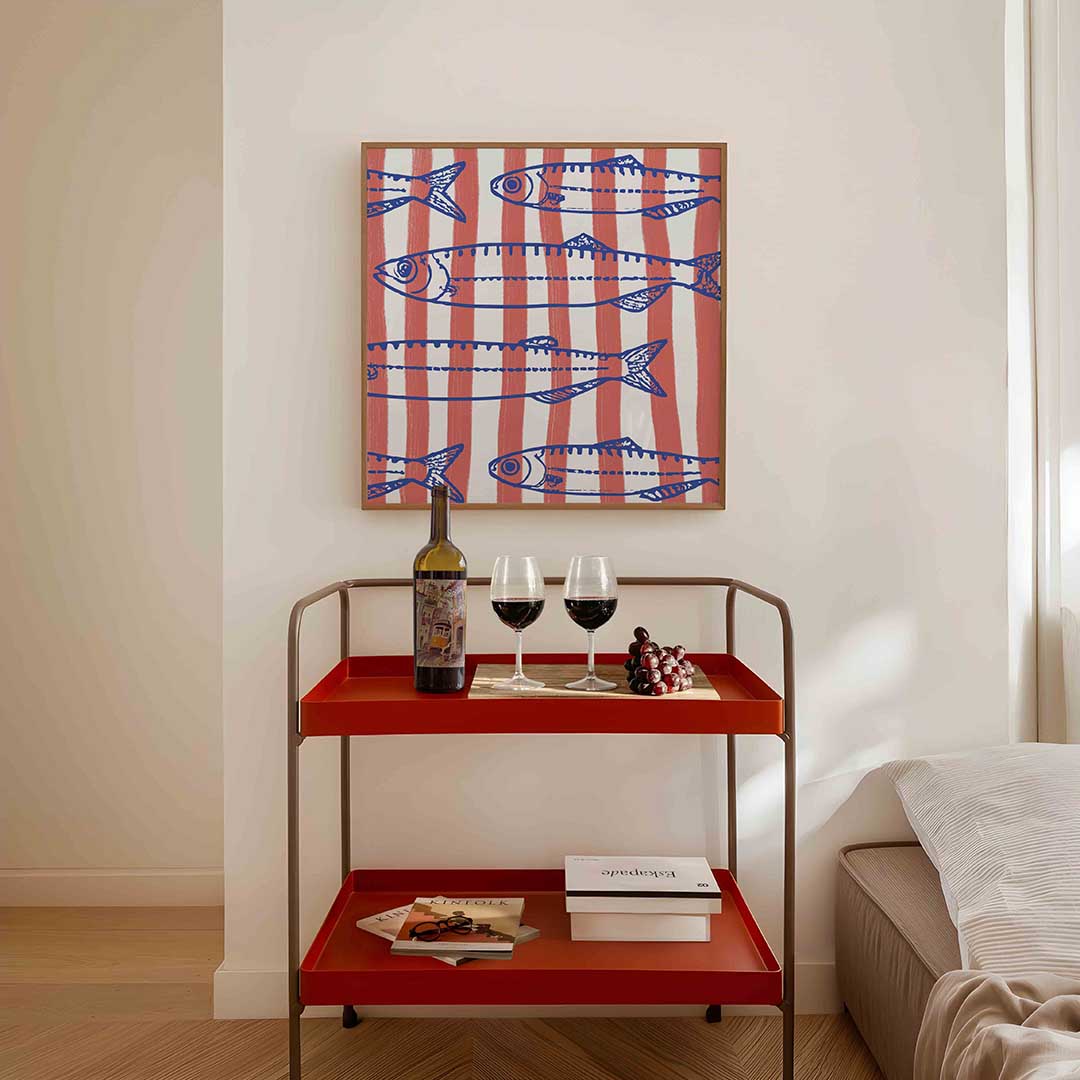 Vissen en strepen – vierkante keuken wanddecoratie van WallArtistic