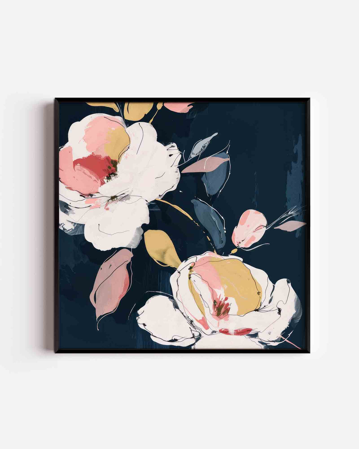 Bloemen op donkere achtergrond – kleurrijke illustratie poster als wanddecoratie