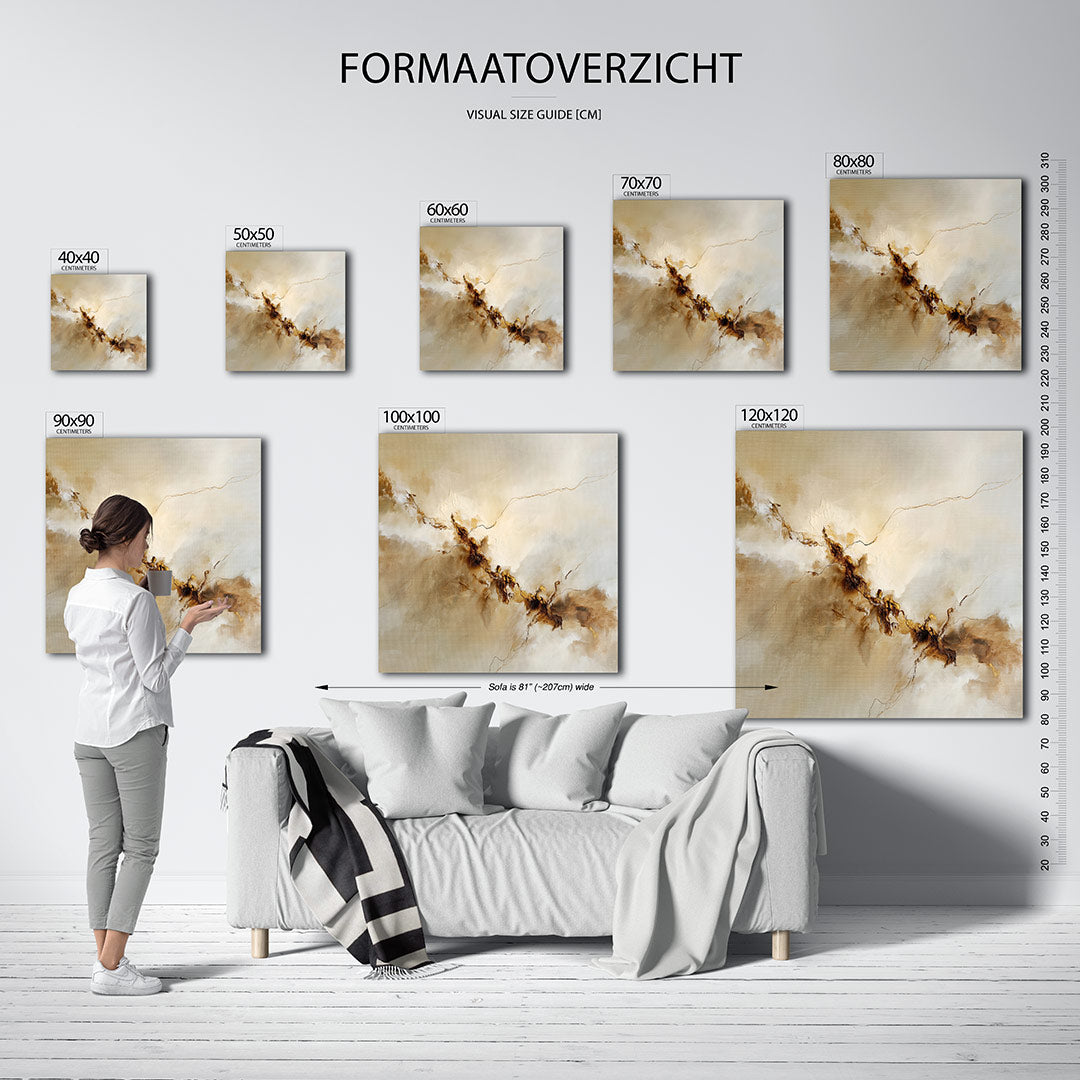 Organische lijnen kunstwerk – materiaalweergave – dit werk toont vloeiende lijnen en zachte overgangen in beige en bruin. De