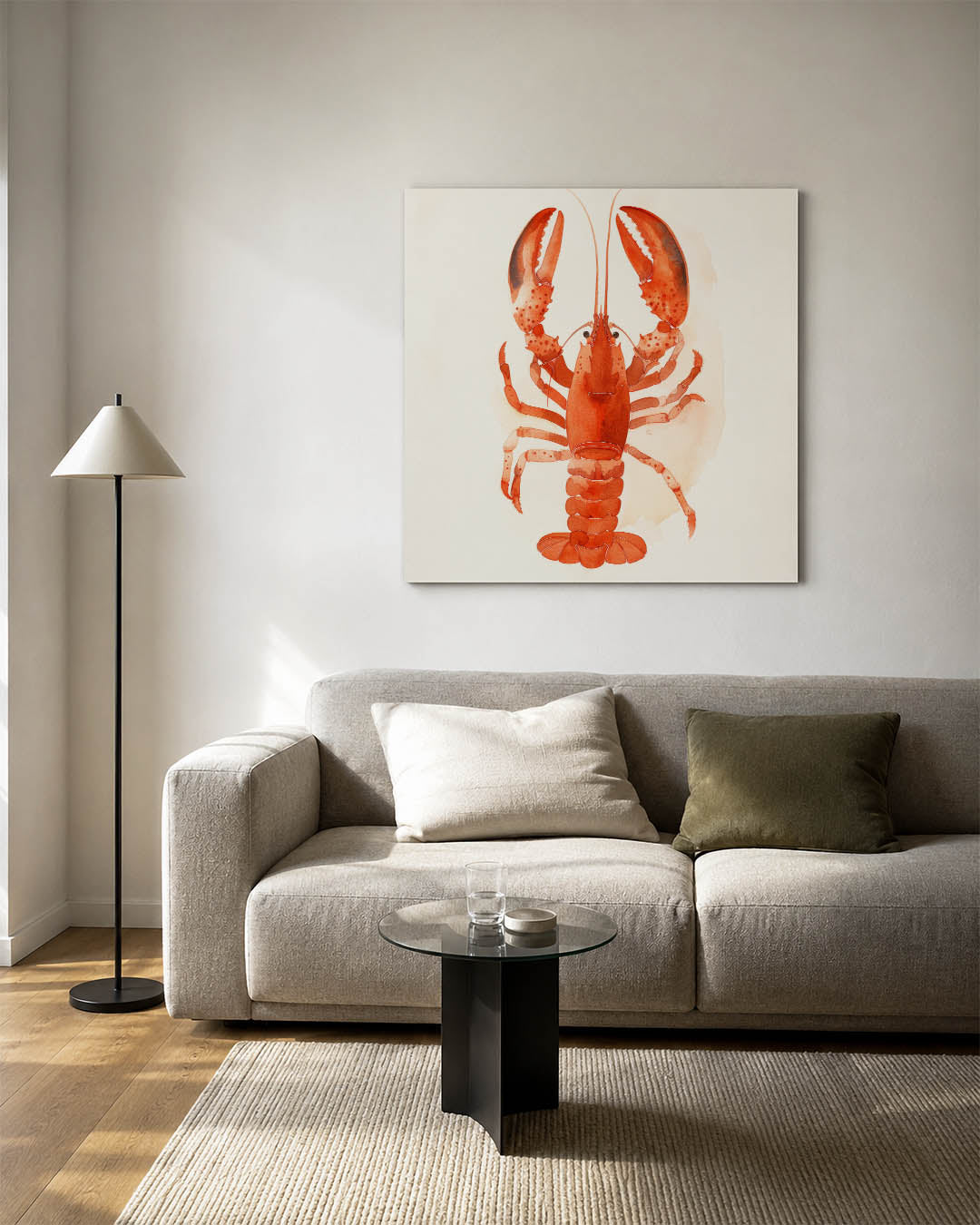 Kleurrijke kreeft illustratie kunstwerk – vierkante wanddecoratie – dit werk toont een gedetailleerde kreeft in levendige