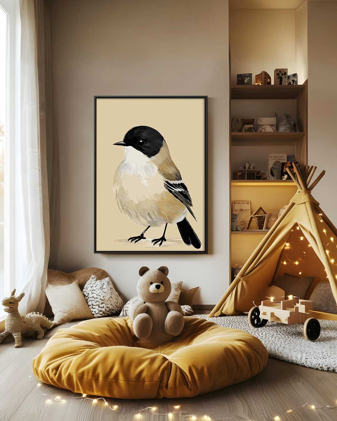 Schattige Pimpelmees Illustratie – canvas wanddecoratie in portret formaat