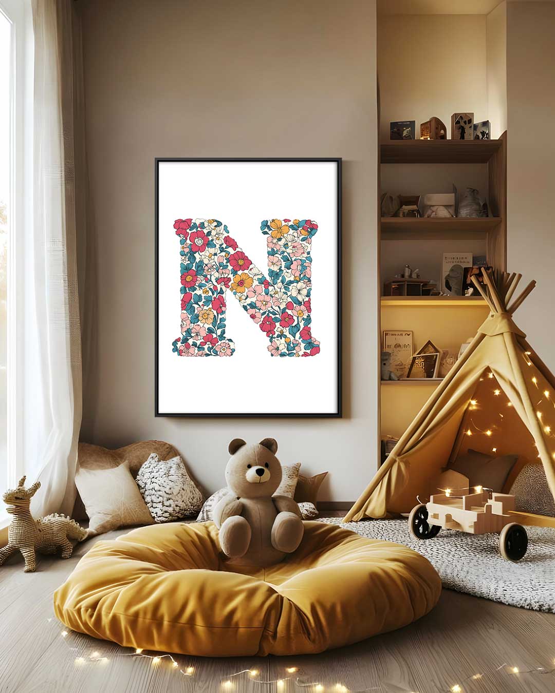 Bloemen Monogram N – staand kunstwerk voor modern interieur